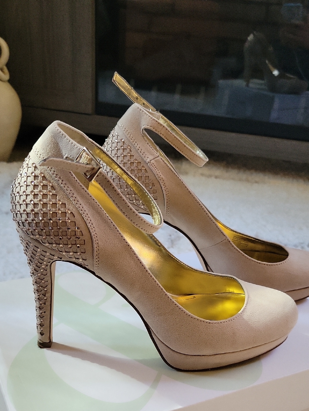 Style & Co. Champagne Ankle-Strap High Heels with Studded Heel